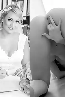 Beautiful blonde bride can’t stop touching herself