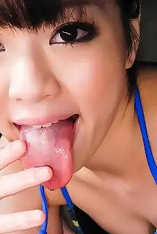 Tomoka Sakurai swallows after harsh oral play