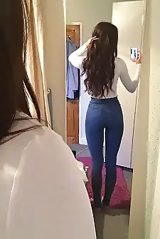 Jeans and a long sleeve white shirt