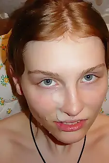 German cute redhair gets fairly big cumshot over her face