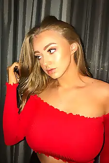 Big tits in a tight red top