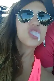 Fine thick ass Latina hoe sucks her boyfriends dick while he drives on the highway and takes pictures of herself PLAYING with the nut!